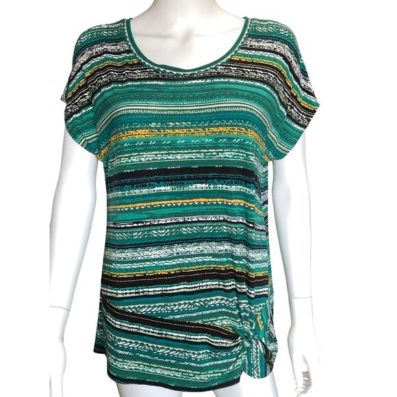 Striped Multicolor Short Sleeve Top Front Twist Detail Christopher & Banks - M - Picture 1 of 7